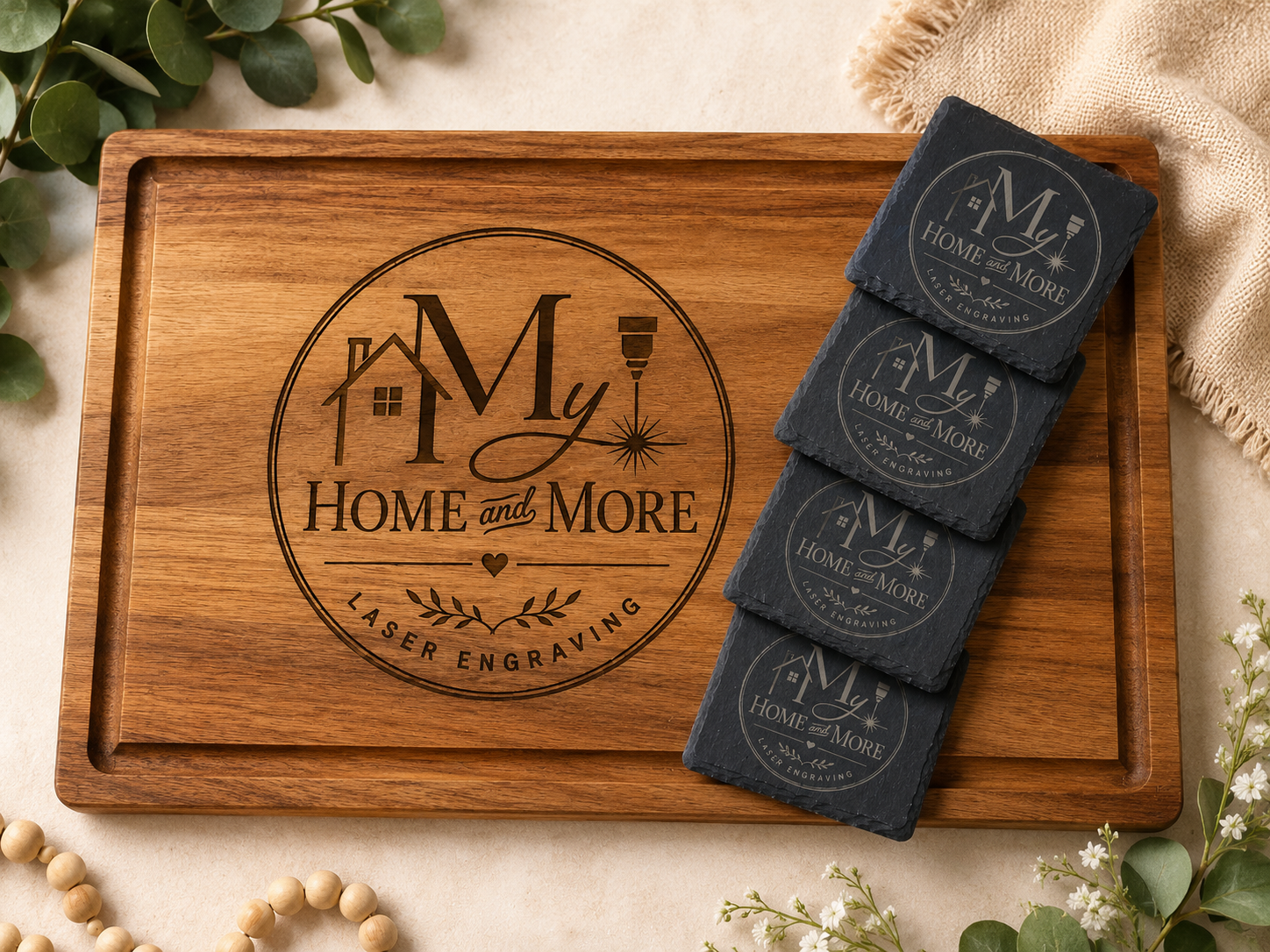 Custom Engraved Slate Coasters (set of 4)
